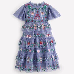 NWT Mini Boden Embroidered Tulle Ruffle Dress